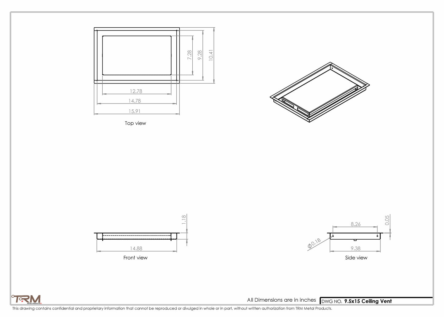 9.5x15 - Modern-Ceiling-Vent Cover-TRM Metal -  15x9.5