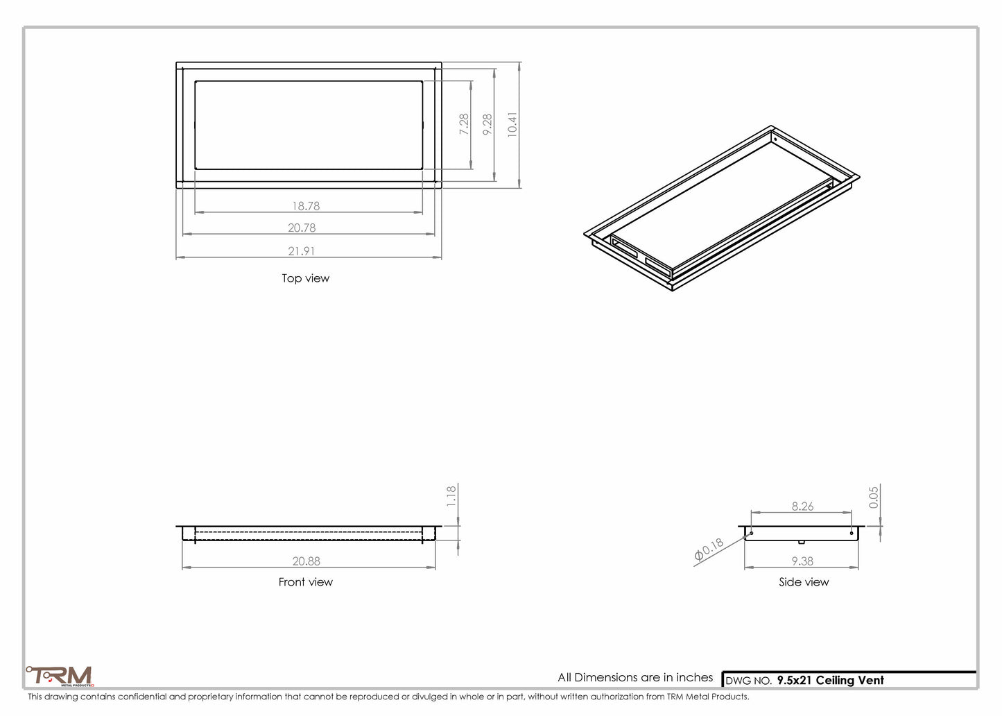 9.5x21 - Modern-Ceiling-Vent Cover-TRM Metal -  21x9.5