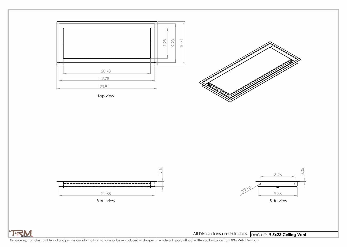 9.5x23 - Modern-Ceiling-Vent Cover-TRM Metal -  23x9.5