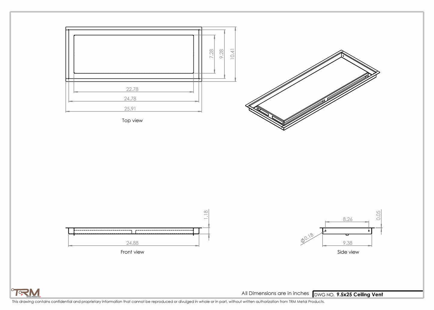 9.5x25 - Modern-Ceiling-Vent Cover-TRM Metal -  25x9.5