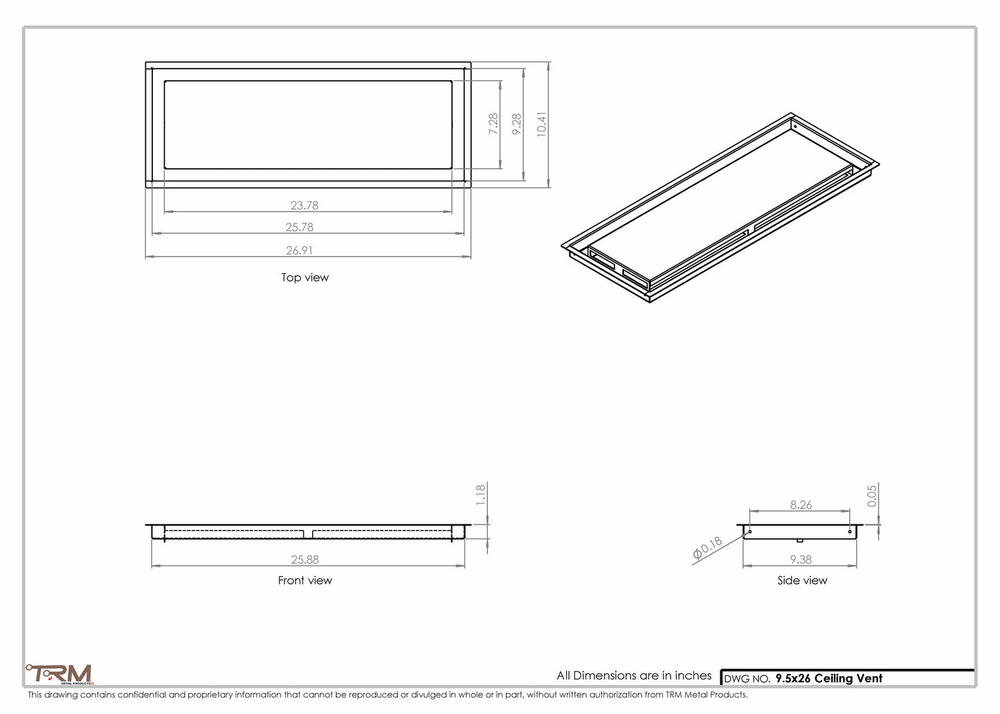 9.5x26 - Modern-Ceiling-Vent Cover-TRM Metal -  26x9.5