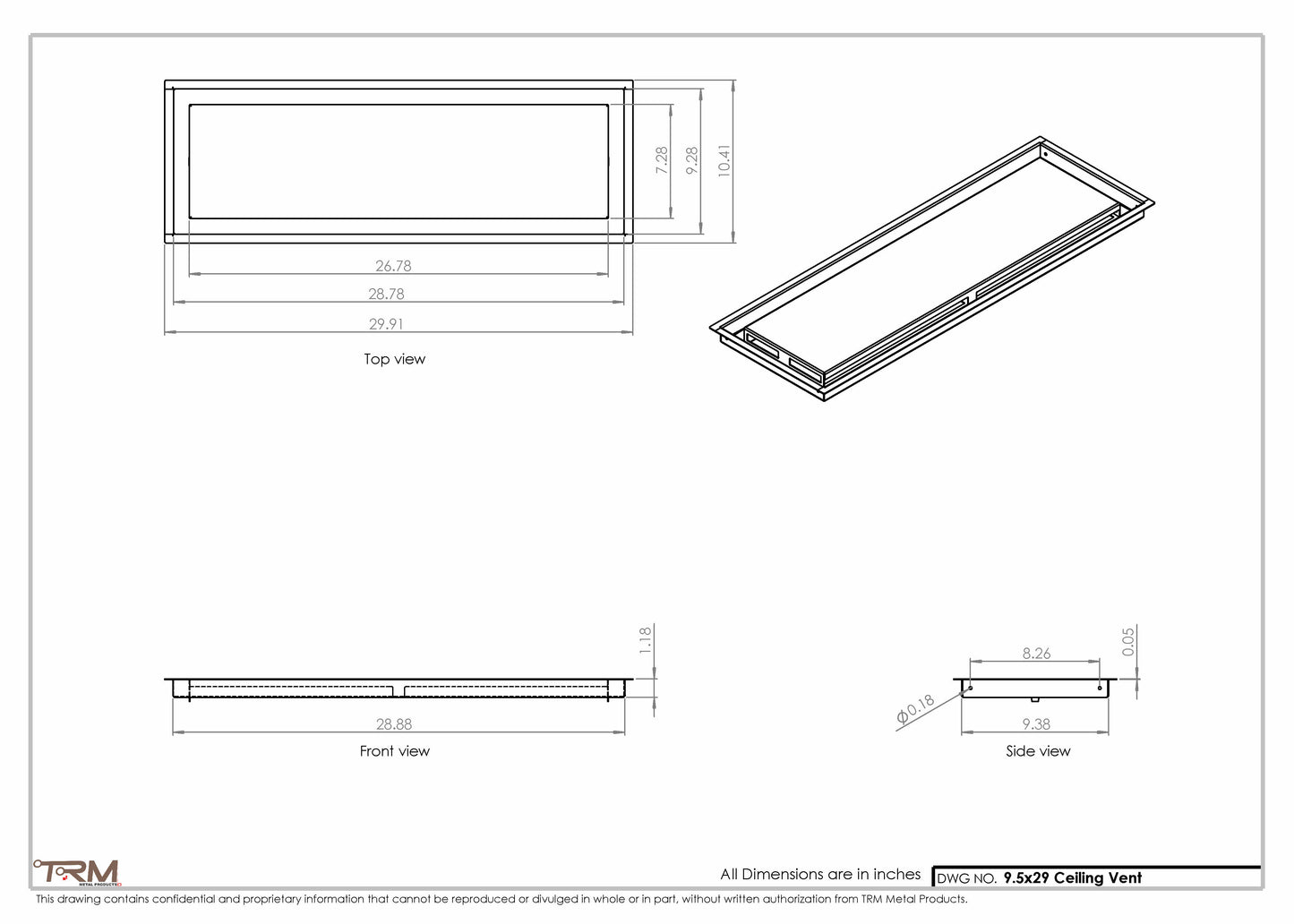 9.5x29 - Modern-Ceiling-Vent Cover-TRM Metal -  29x9.5