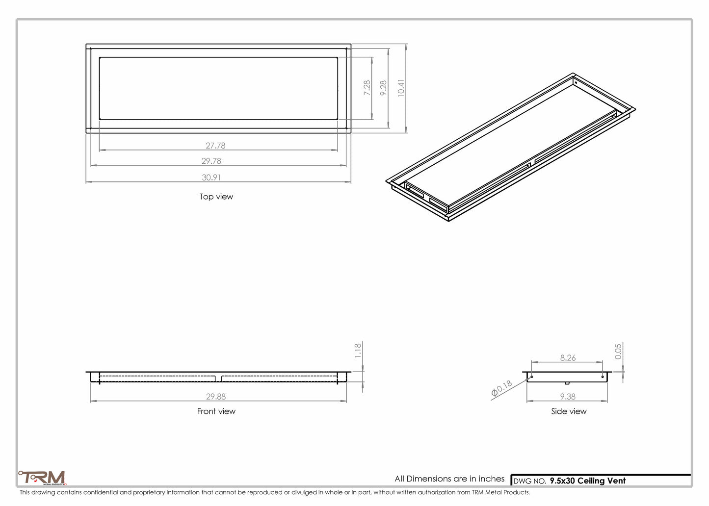 9.5x30 - Modern-Ceiling-Vent Cover-TRM Metal -  30x9.5