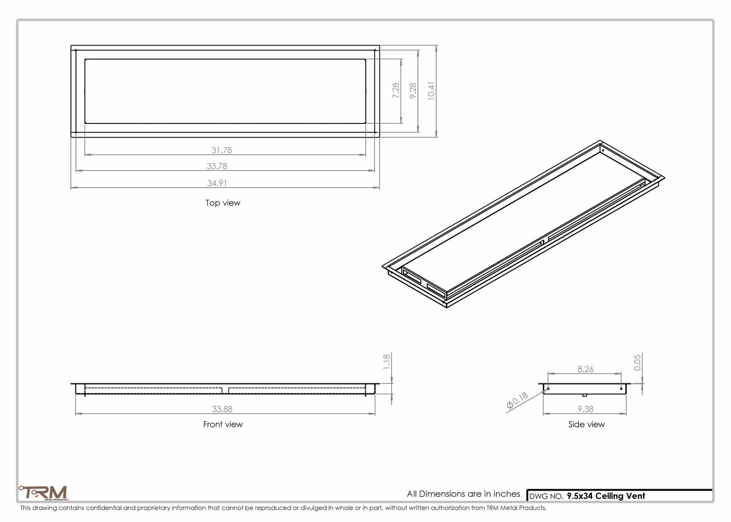 9.5x34 - Modern-Ceiling-Vent Cover-TRM Metal -  34x9.5