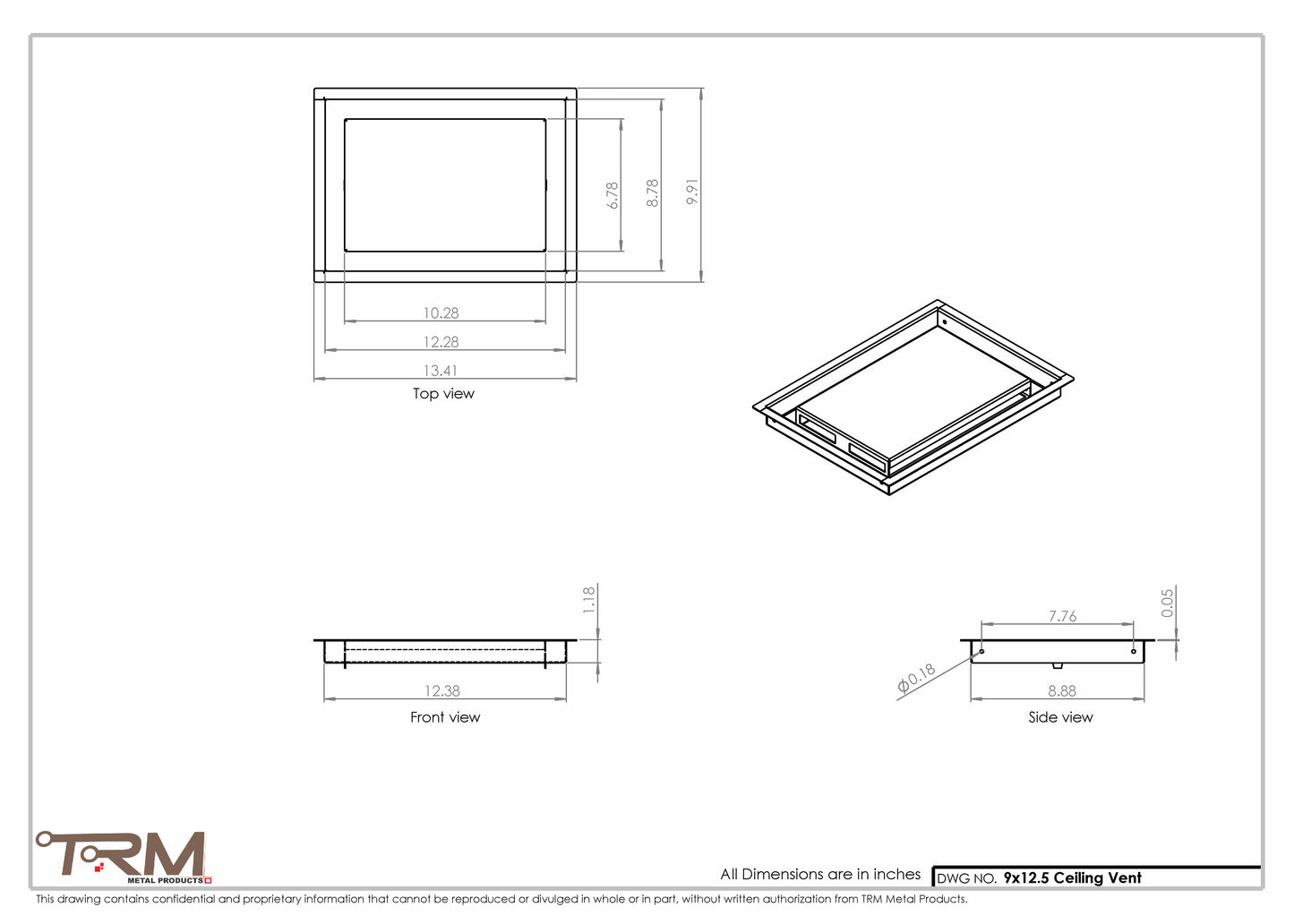 9x12.5 - Modern-Ceiling-Vent Cover-TRM Metal -  12.5x9