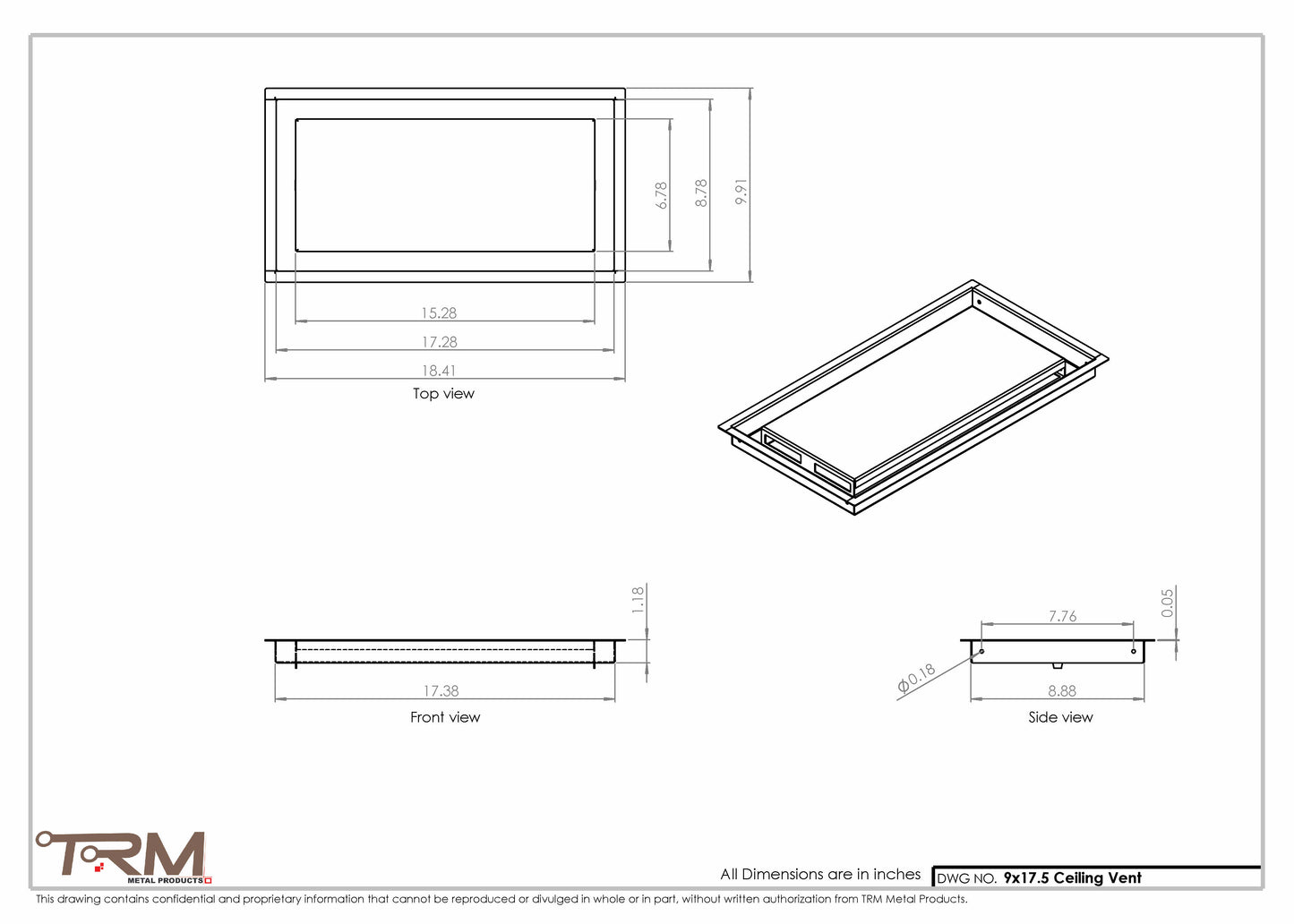 9x17.5 - Modern-Ceiling-Vent Cover-TRM Metal -  17.5x9