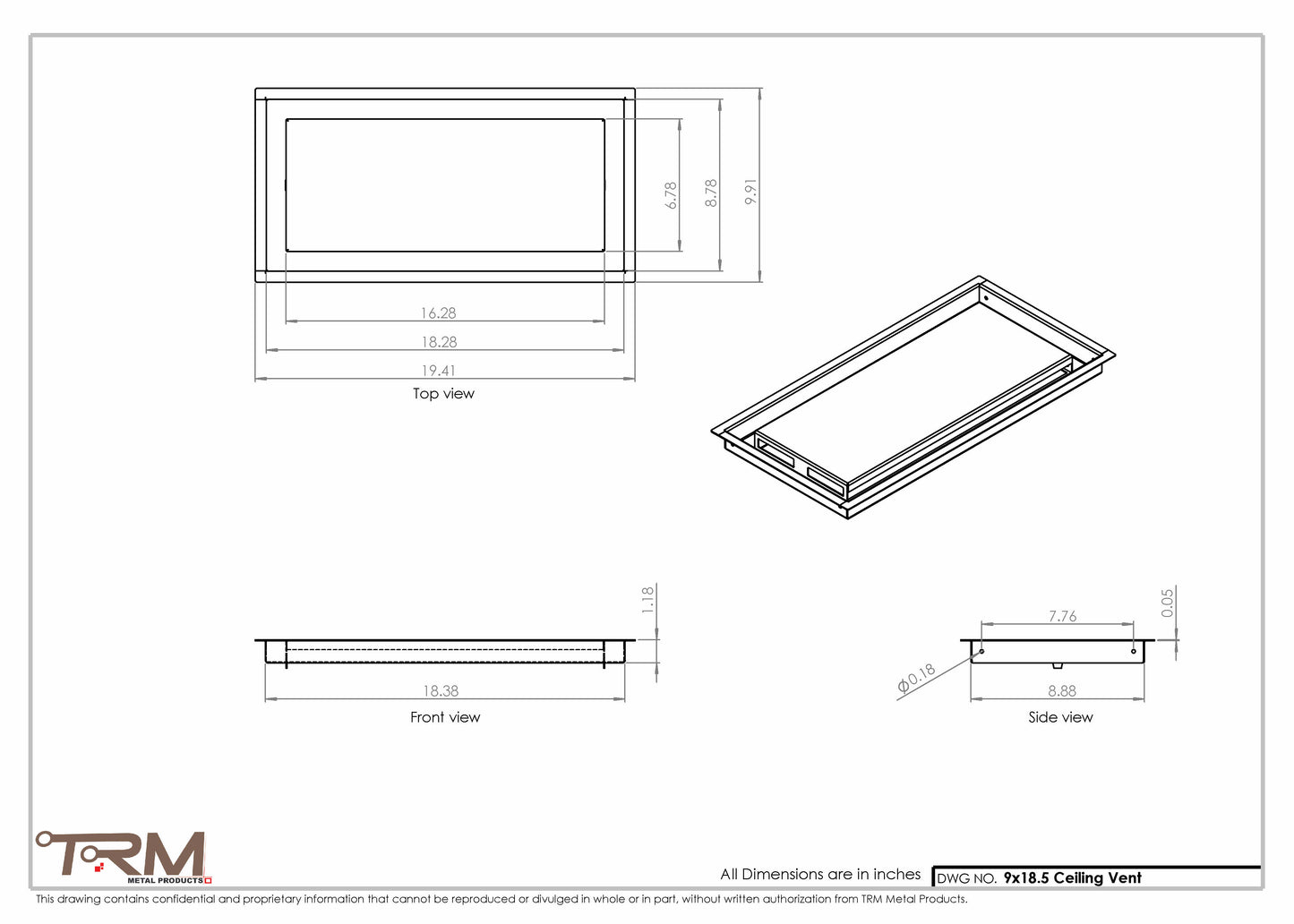 9x18.5 - Modern-Ceiling-Vent Cover-TRM Metal -  18.5x9