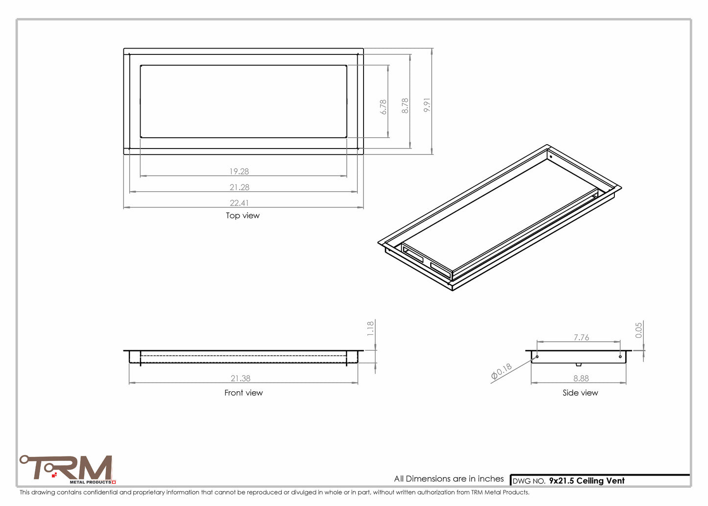 9x21.5 - Modern-Ceiling-Vent Cover-TRM Metal -  21.5x9