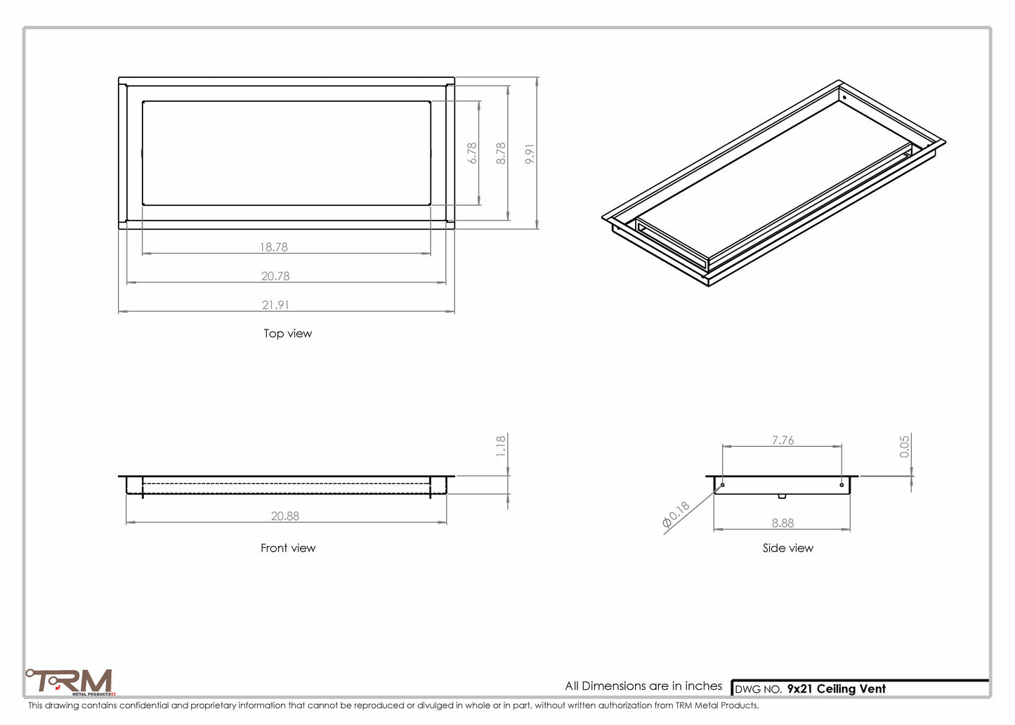 9x21-Modern-Ceiling-Vent Cover-TRM Metal- 21x9