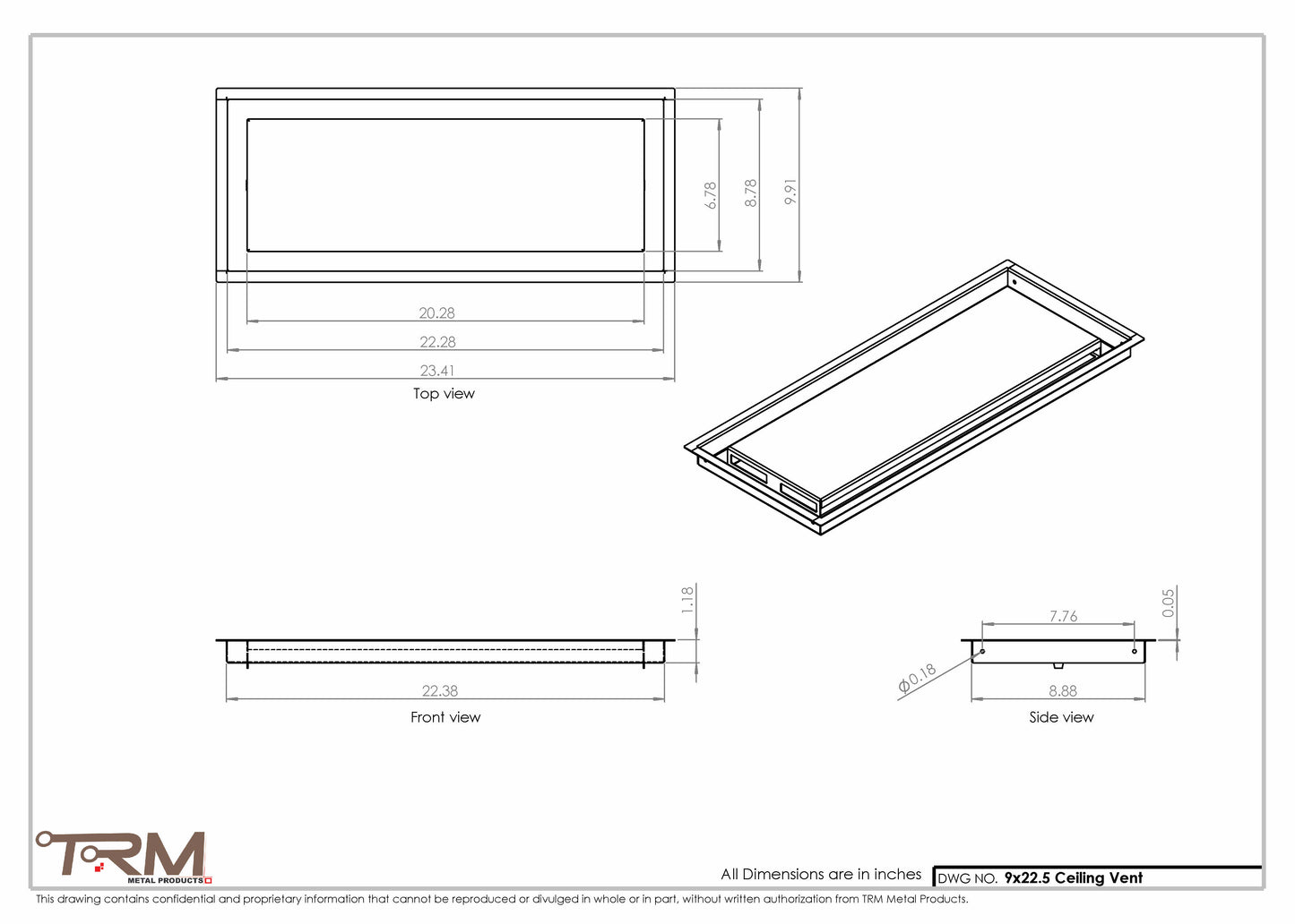 9x22.5 - Modern-Ceiling-Vent Cover-TRM Metal -  22.5x9