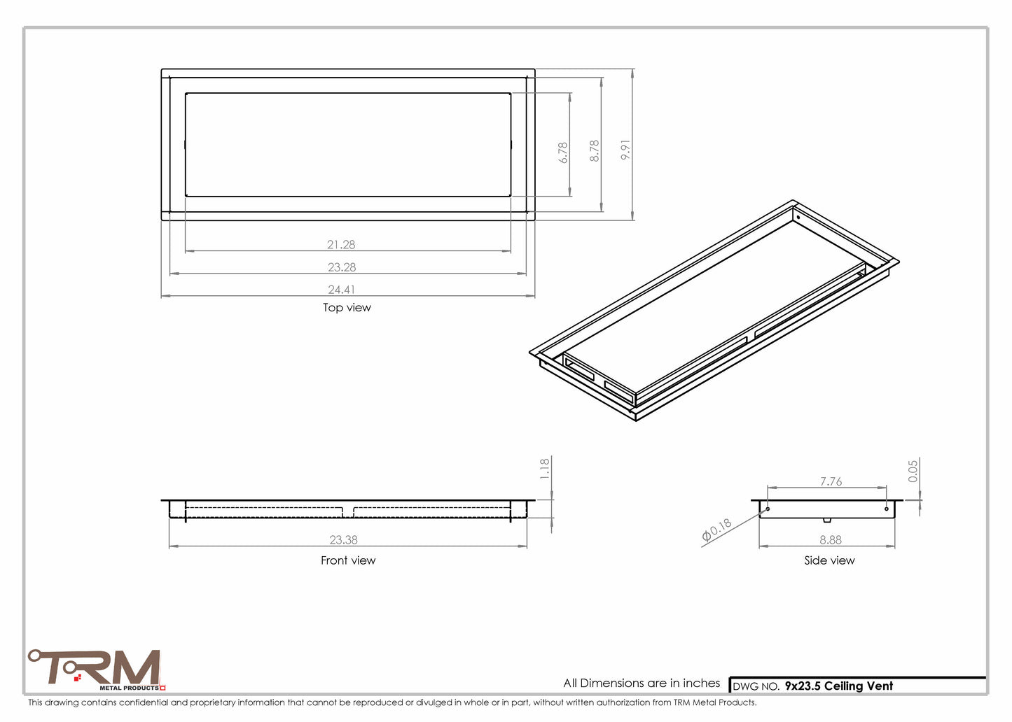 9x23.5 - Modern-Ceiling-Vent Cover-TRM Metal -  23.5x9