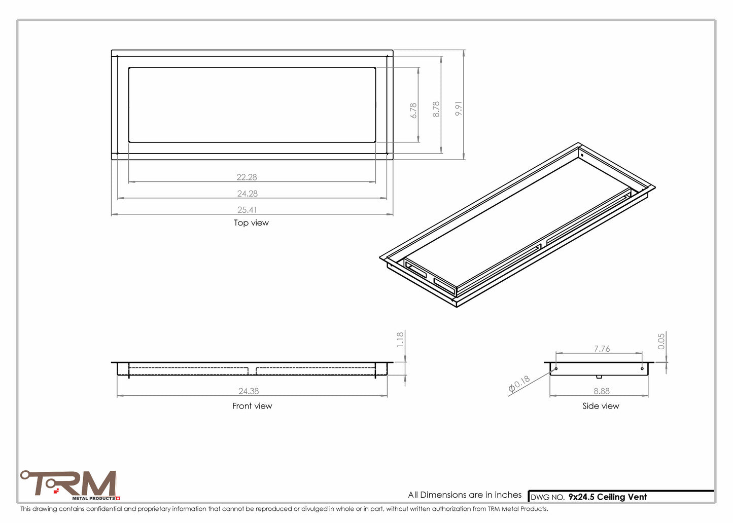 9x24.5 - Modern-Ceiling-Vent Cover-TRM Metal -  24.5x9