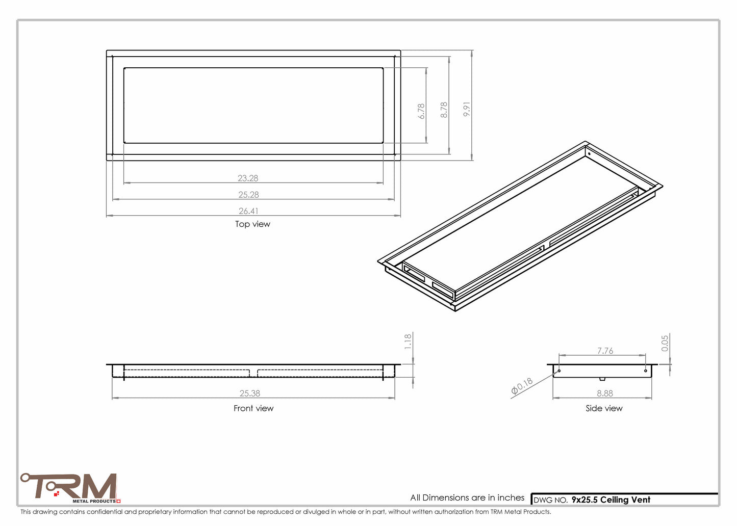 9x25.5 - Modern-Ceiling-Vent Cover-TRM Metal -  25.5x9