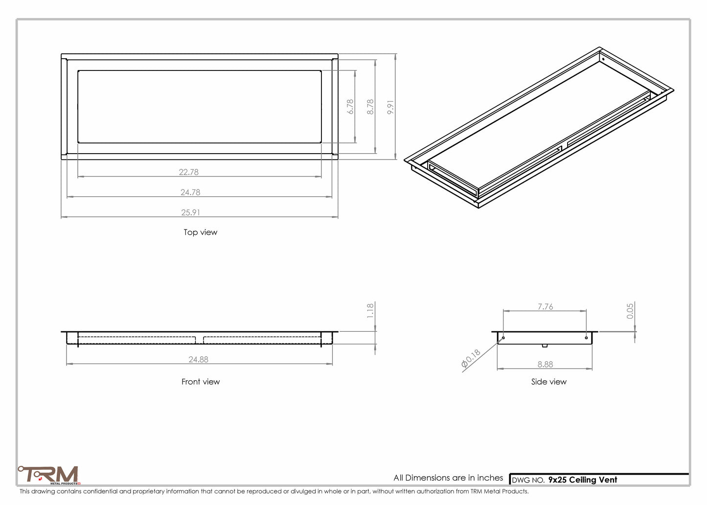 9x25-Modern-Ceiling-Vent Cover-TRM Metal- 25x9