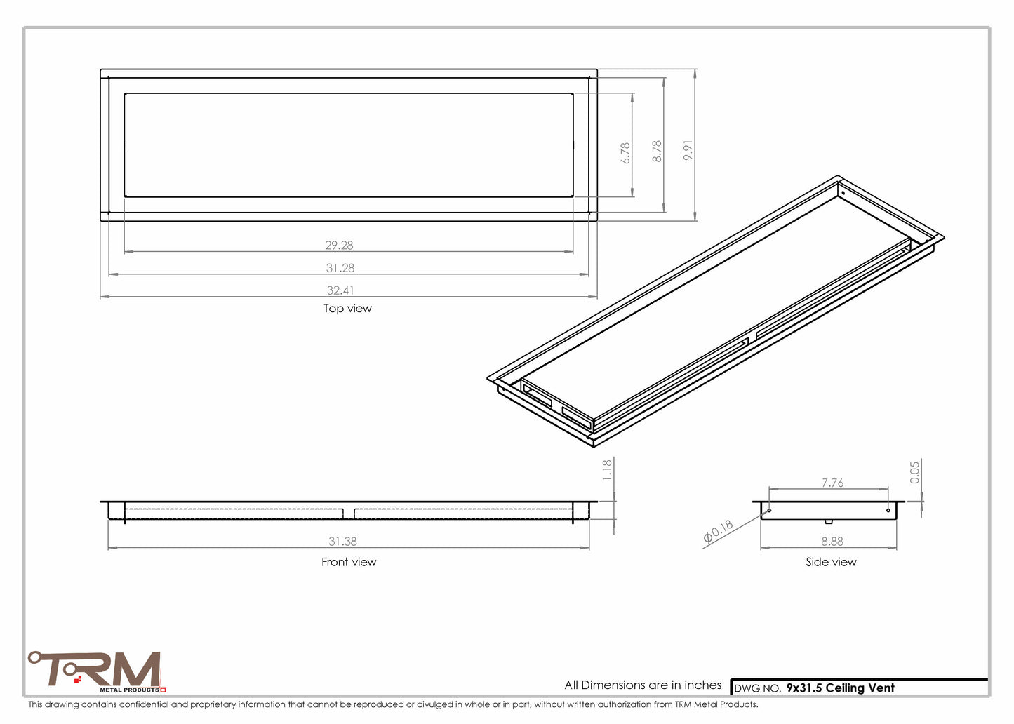 9x31.5 - Modern-Ceiling-Vent Cover-TRM Metal -  31.5x9