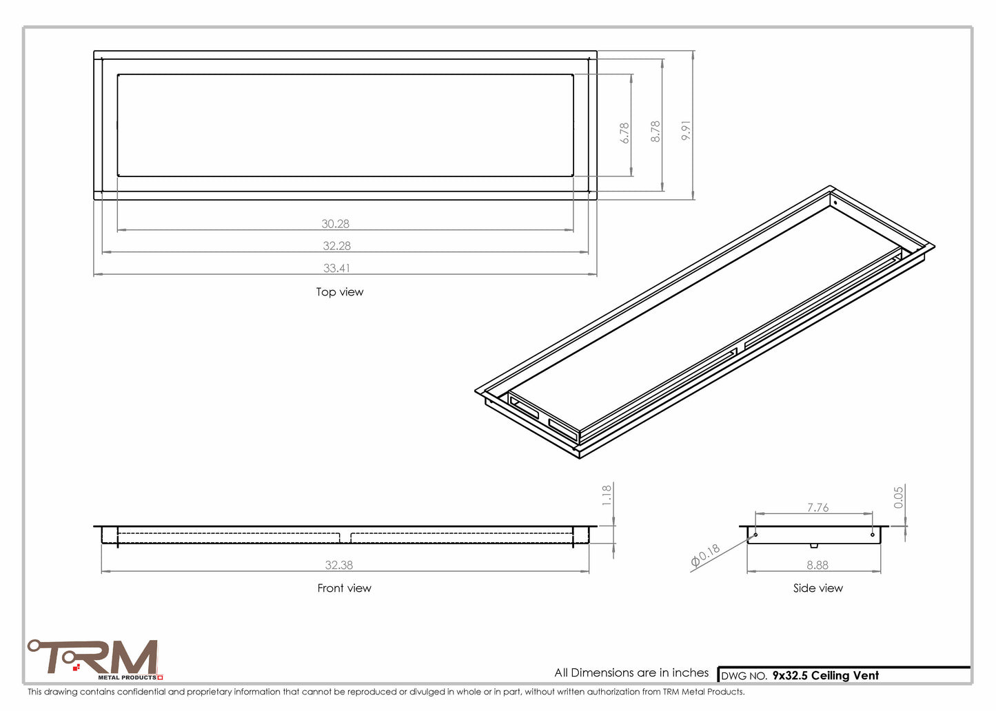 9x32.5 - Modern-Ceiling-Vent Cover-TRM Metal -  32.5x9