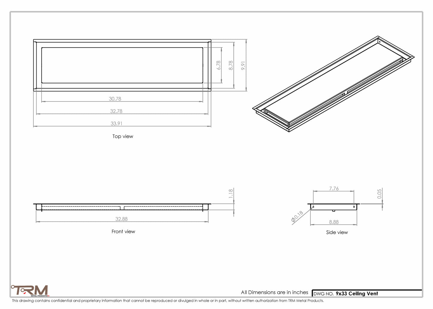 9x33-Modern-Ceiling-Vent Cover-TRM Metal- 33x9