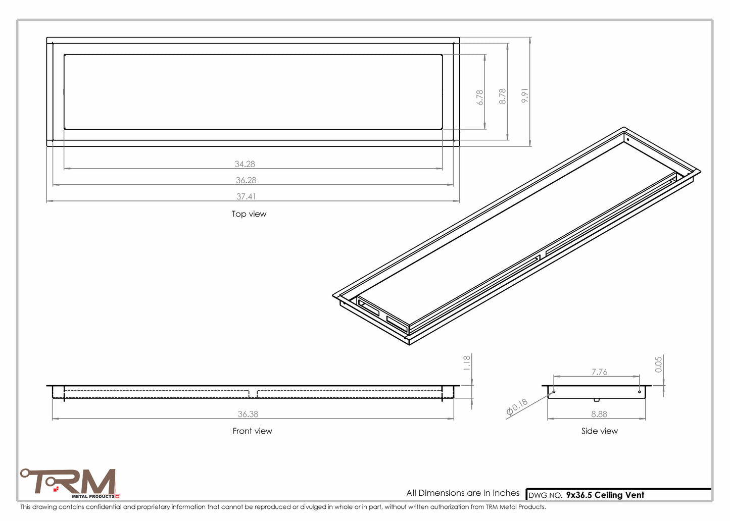 9x36.5 - Modern-Ceiling-Vent Cover-TRM Metal -  36.5x9