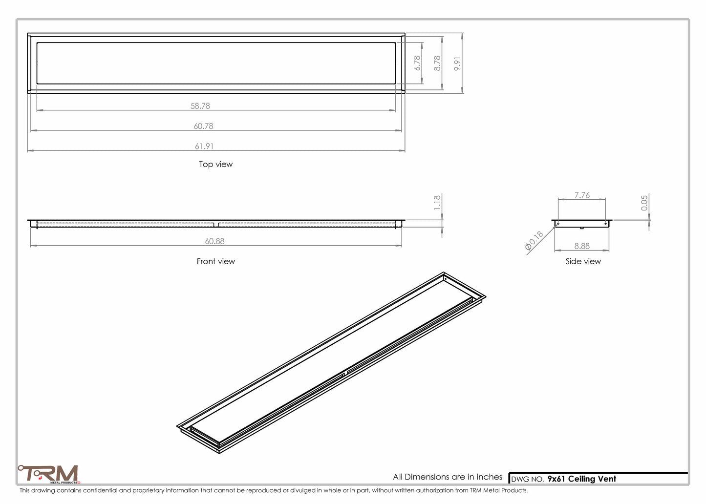 9x61-Modern-Ceiling-Vent Cover-TRM Metal- 61x9