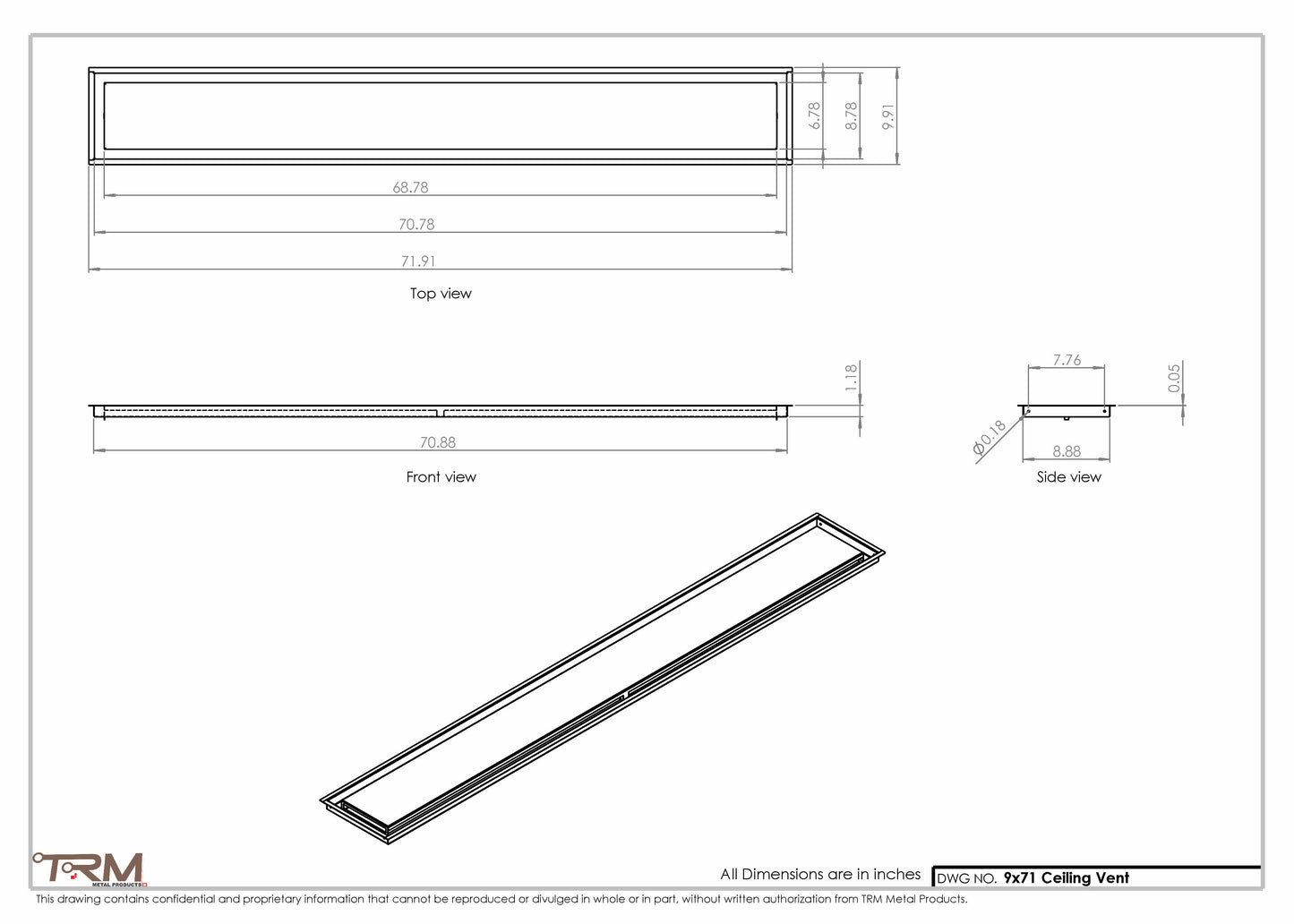 9x71-Modern-Ceiling-Vent Cover-TRM Metal- 71x9