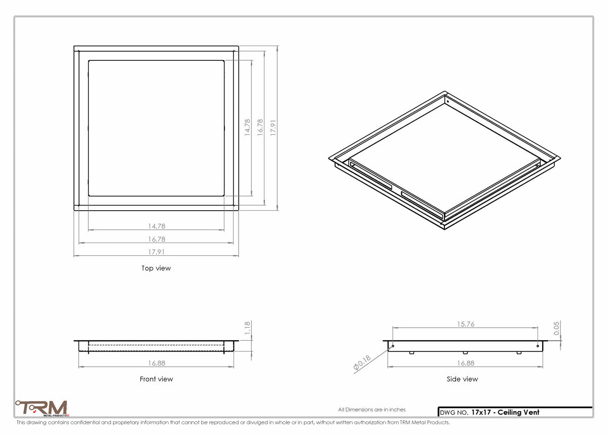 17x17 ceiling vent cover, dimensions drawing