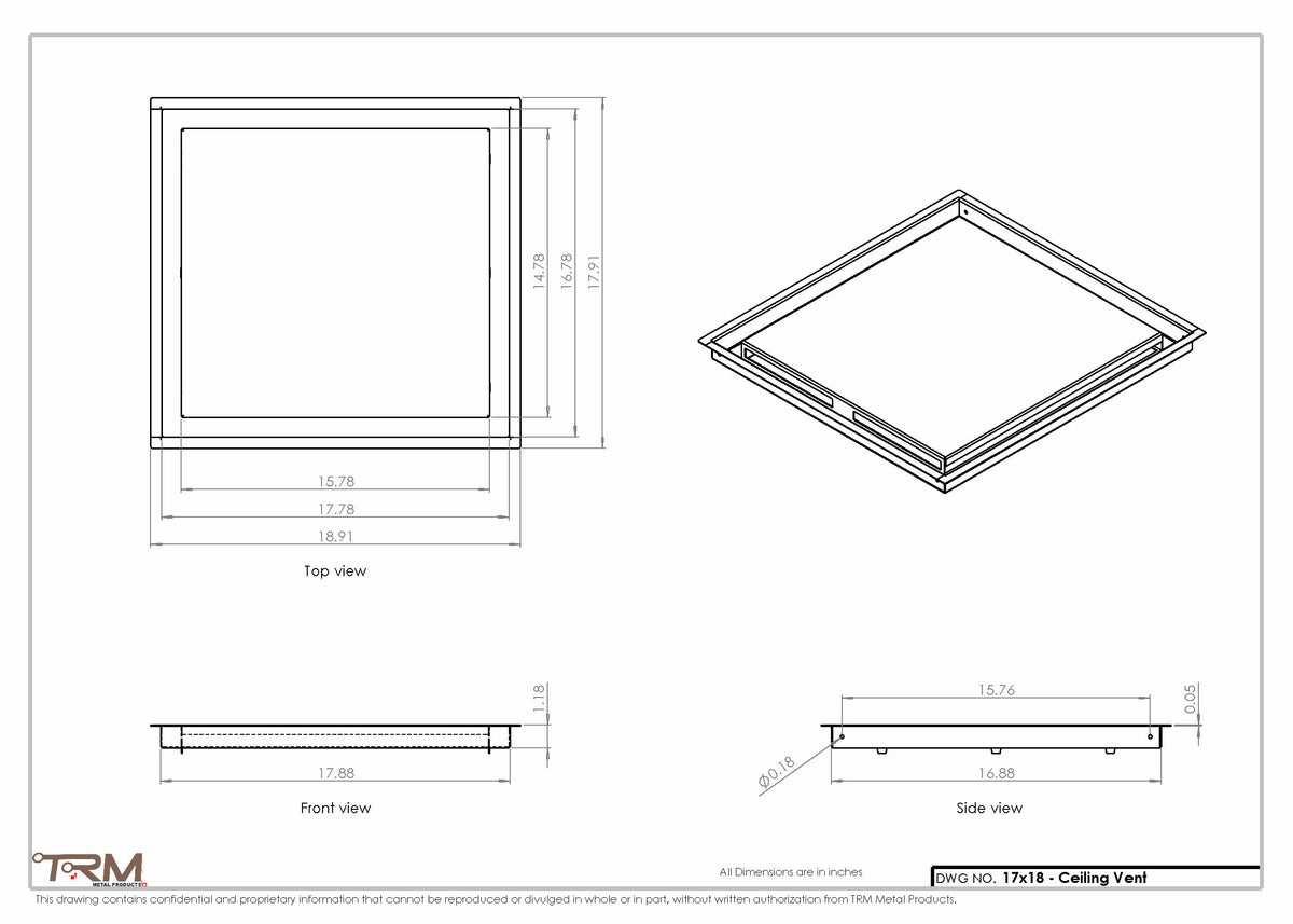 17x18 ceiling vent cover, dimensions drawing