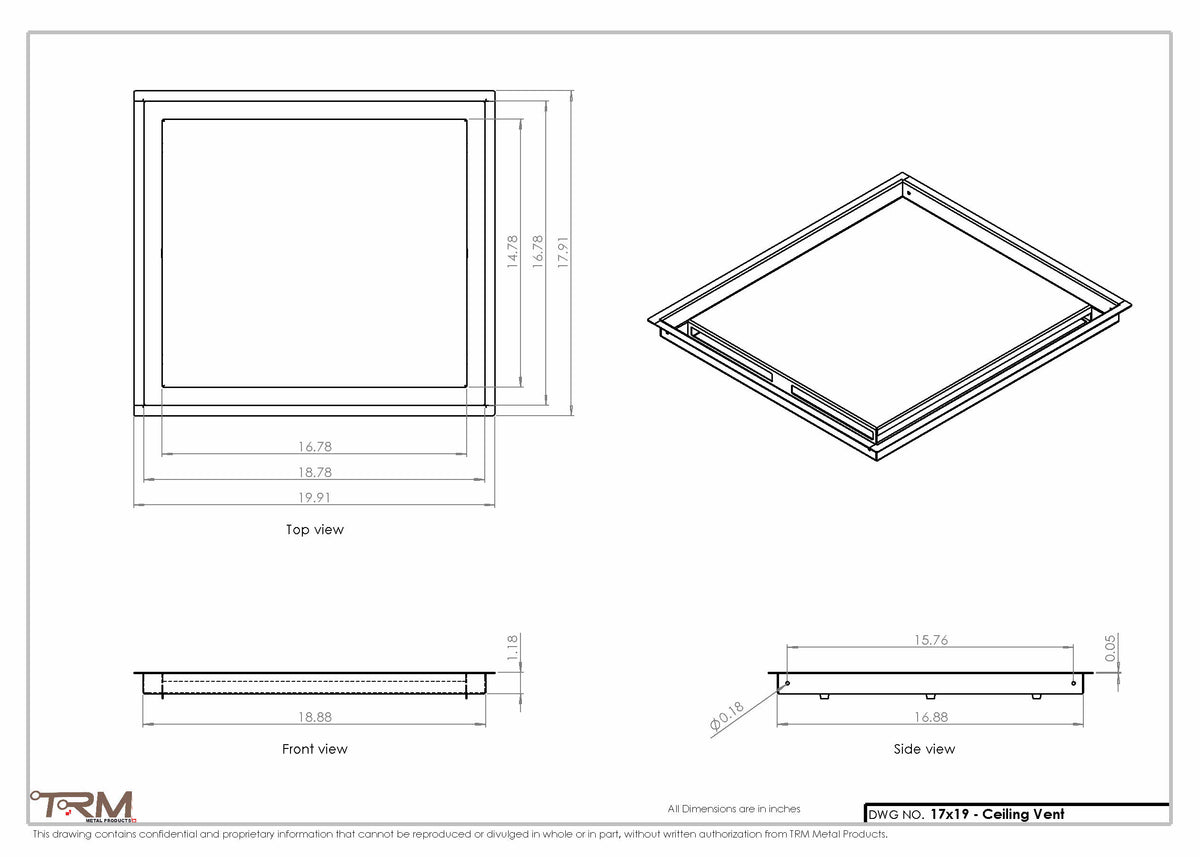 17x19 ceiling vent cover, dimensions drawing