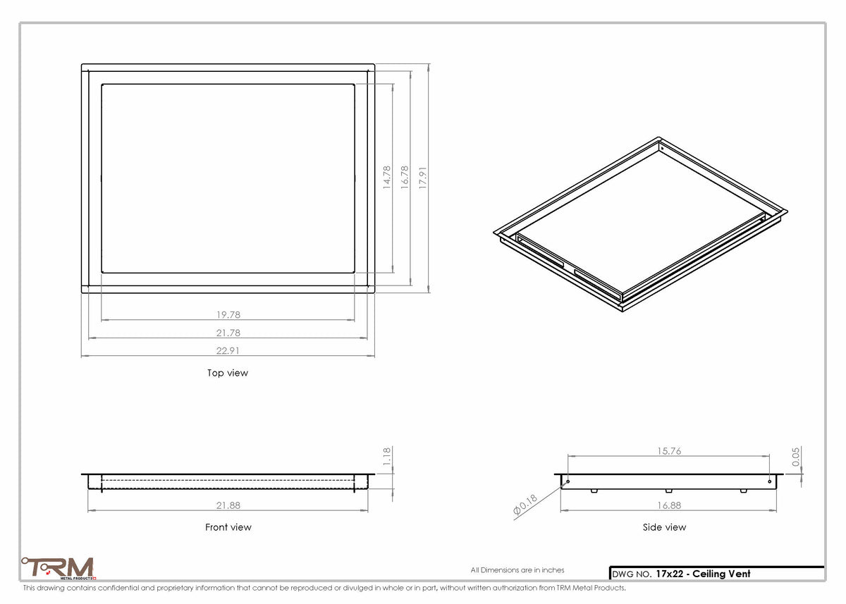 17x22 ceiling vent cover, dimensions drawing