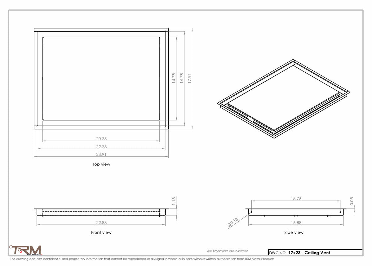 17x23 ceiling vent cover, dimensions drawing