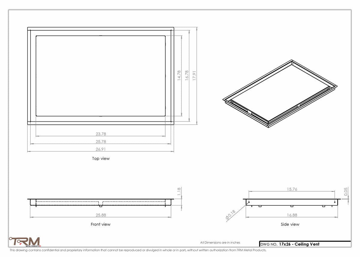 17x26 ceiling vent cover, dimensions drawing
