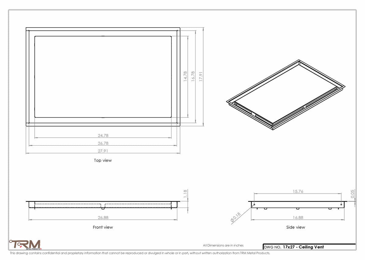 17x27 ceiling vent cover, dimensions drawing