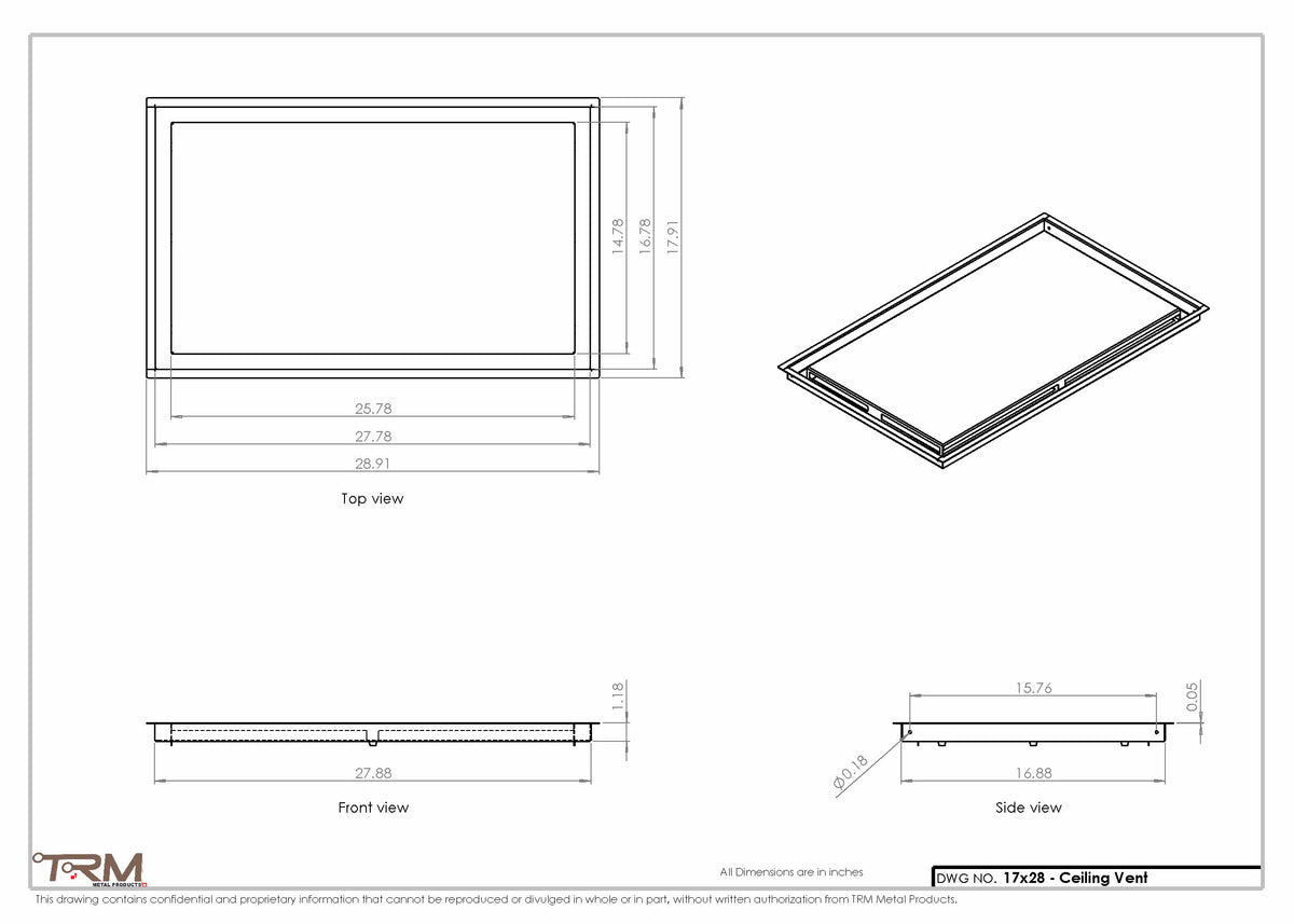 17x28 ceiling vent cover, dimensions drawing