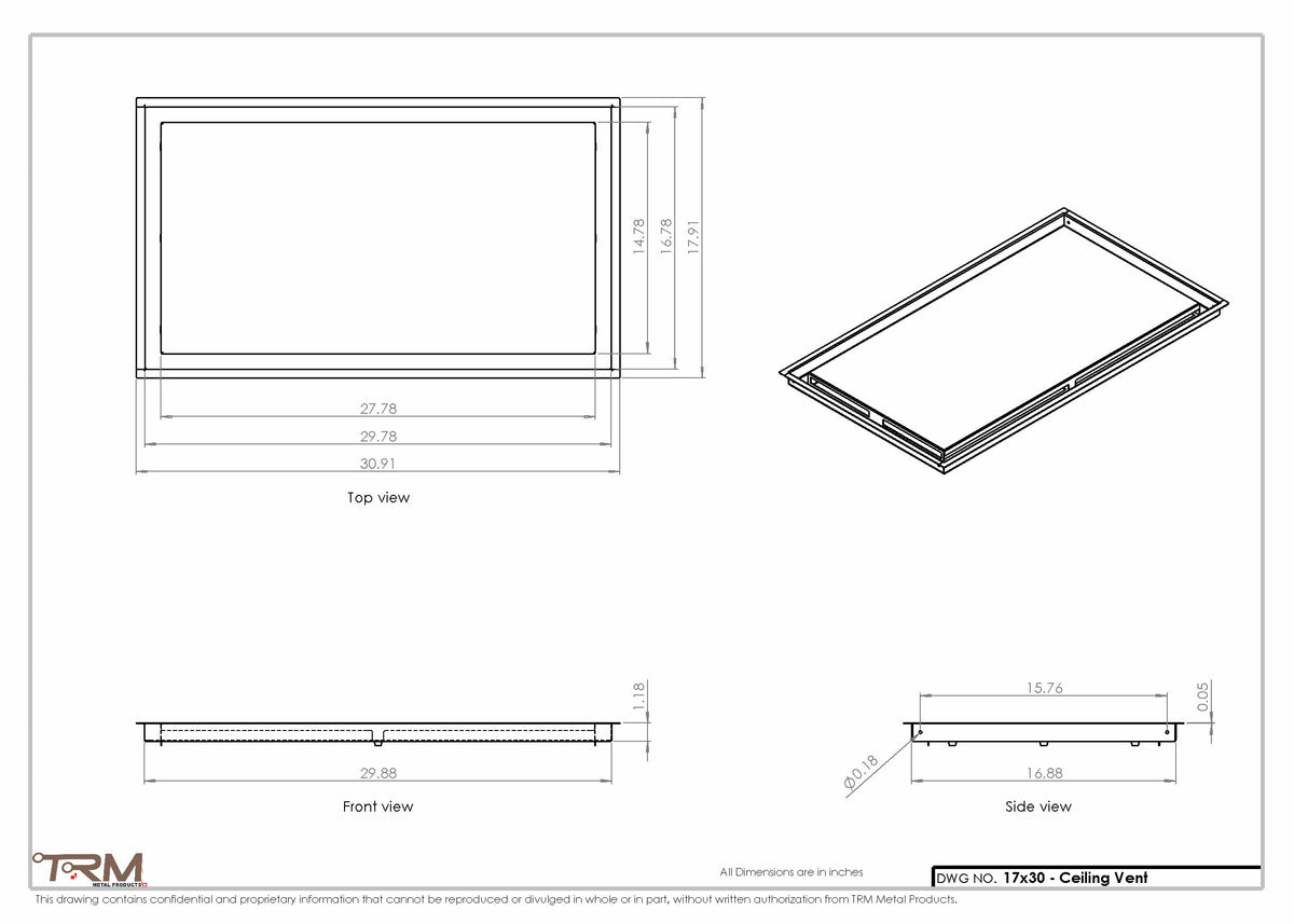 17x30 ceiling vent cover, dimensions drawing