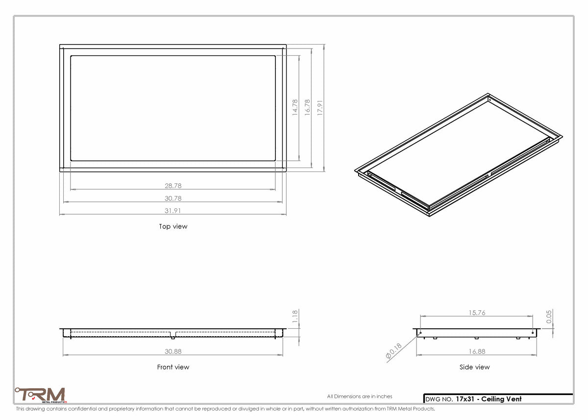 17x31 ceiling vent cover, dimensions drawing