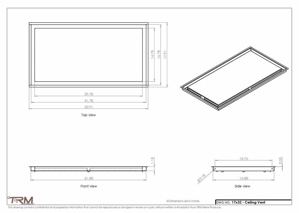 17x32 ceiling vent cover, dimensions drawing
