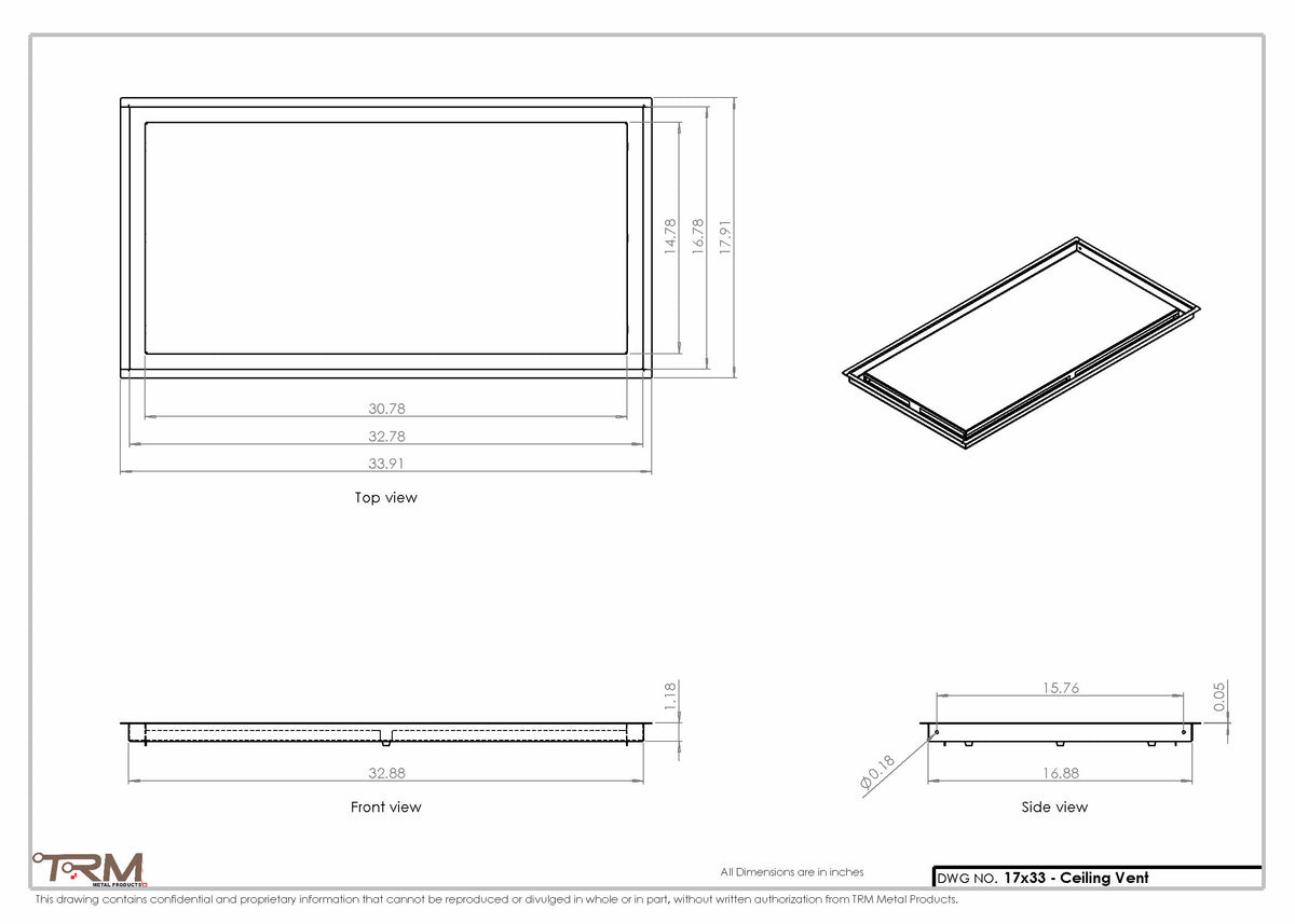 17x33 ceiling vent cover, dimensions drawing