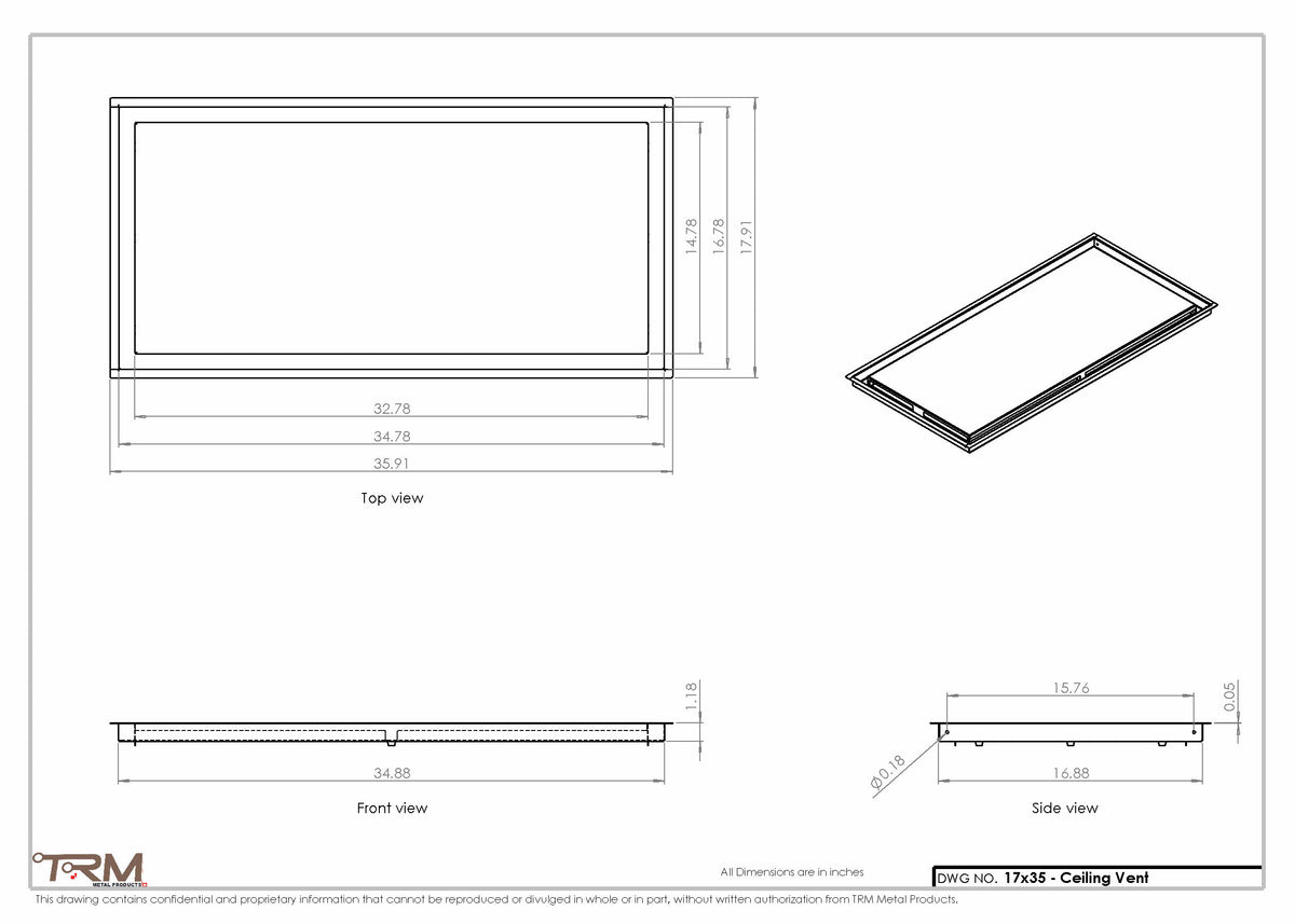 17x35 ceiling vent cover, dimensions drawing