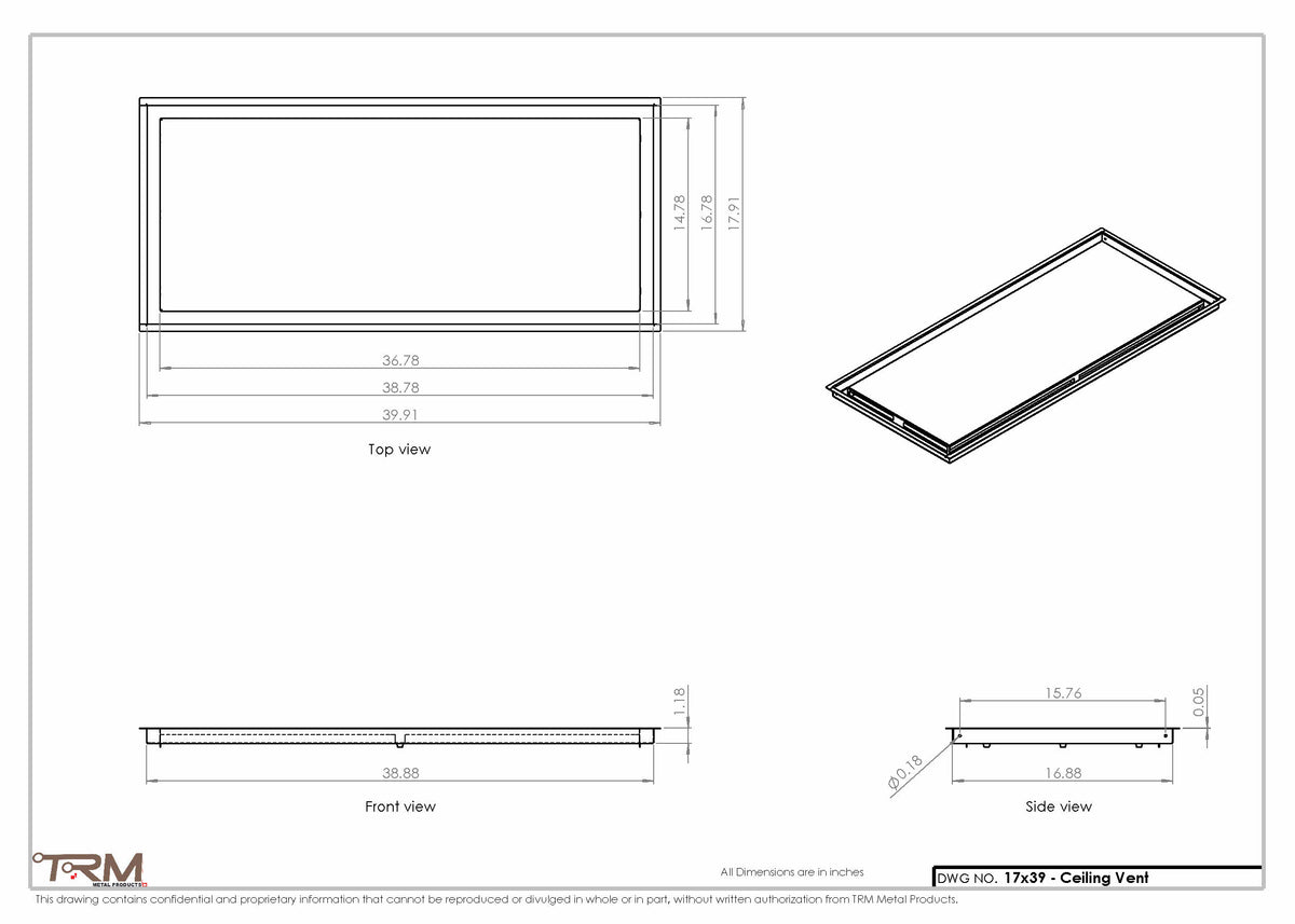 17x39 ceiling vent cover, dimensions drawing