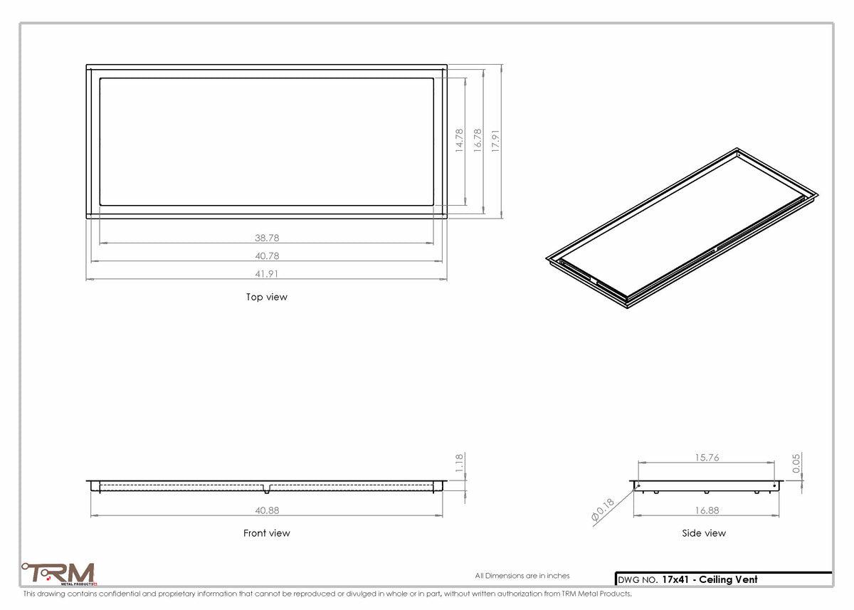 17x41 ceiling vent cover, dimensions drawing