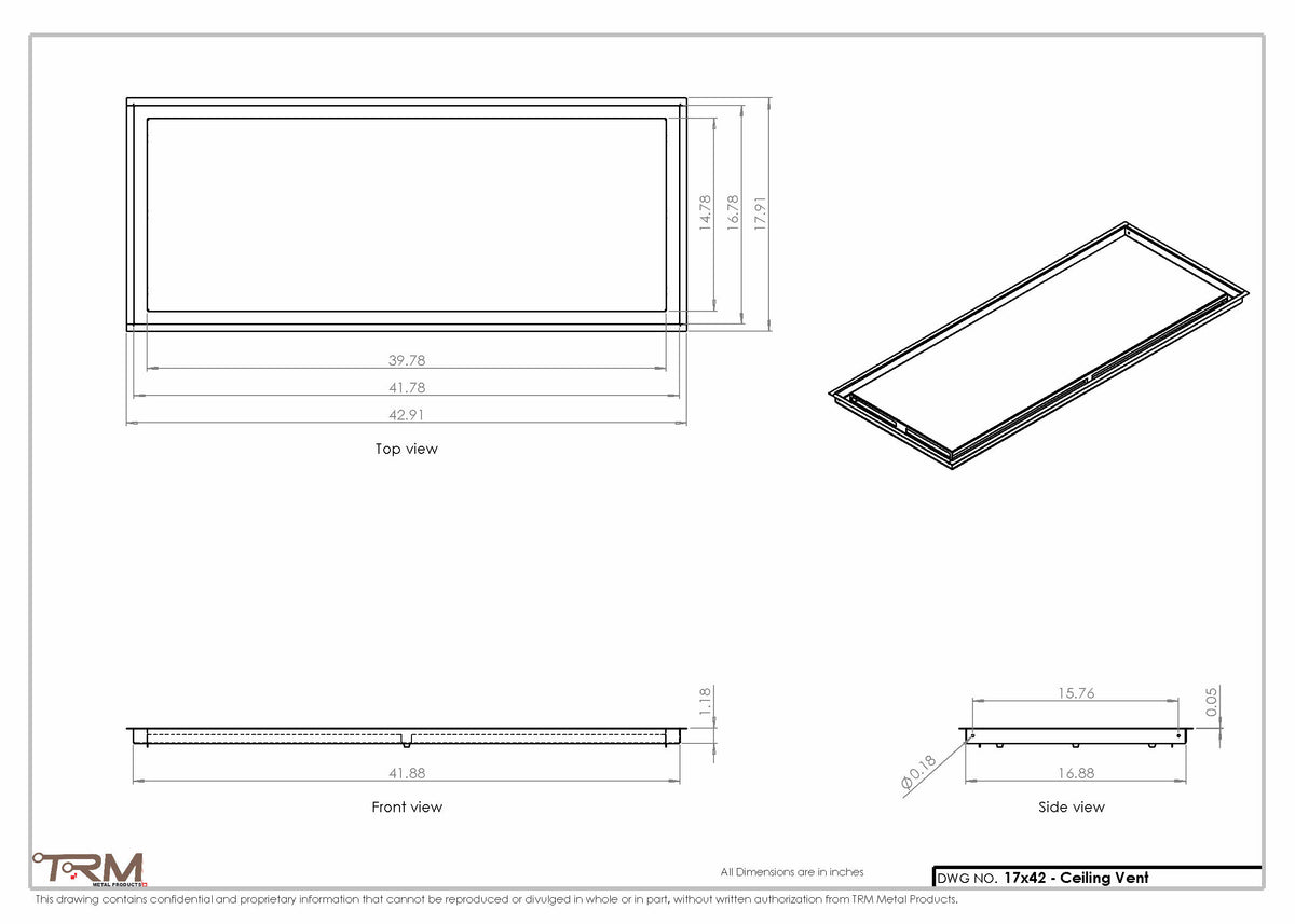 17x42 ceiling vent cover, dimensions drawing