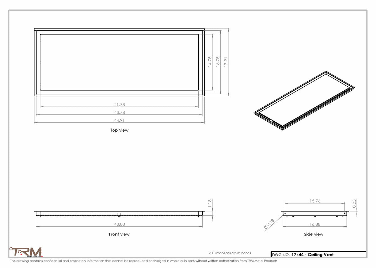 17x44 ceiling vent cover, dimensions drawing