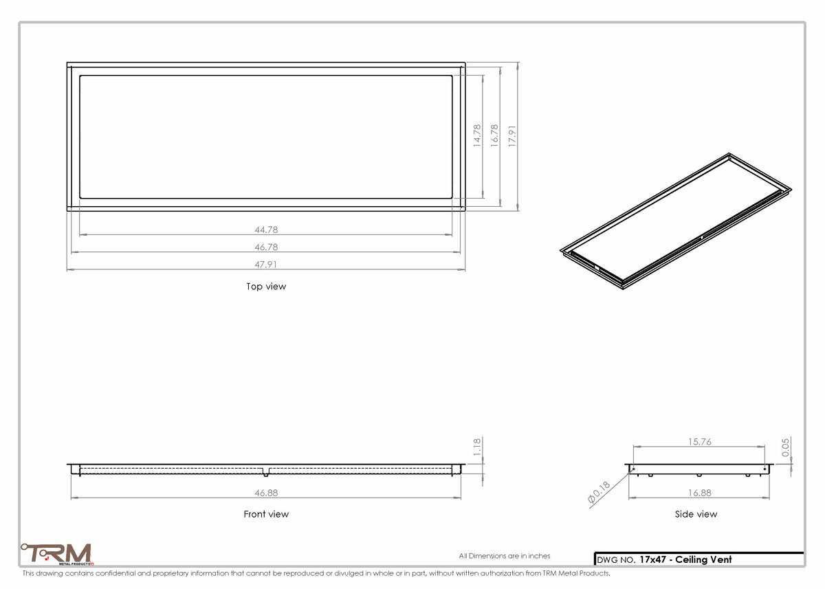 17x47 ceiling vent cover, dimensions drawing