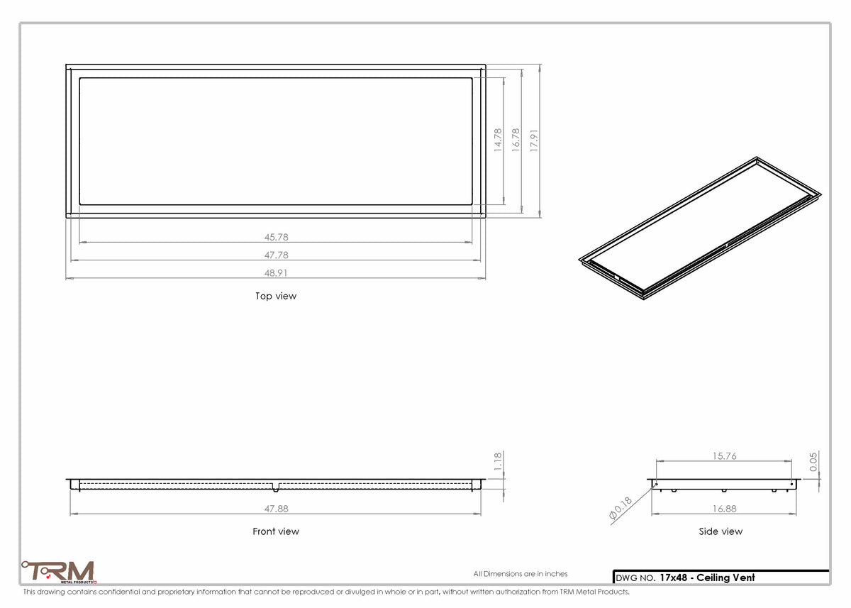 17x48 ceiling vent cover, dimensions drawing