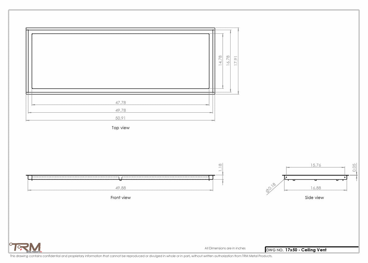 17x50 ceiling vent cover, dimensions drawing