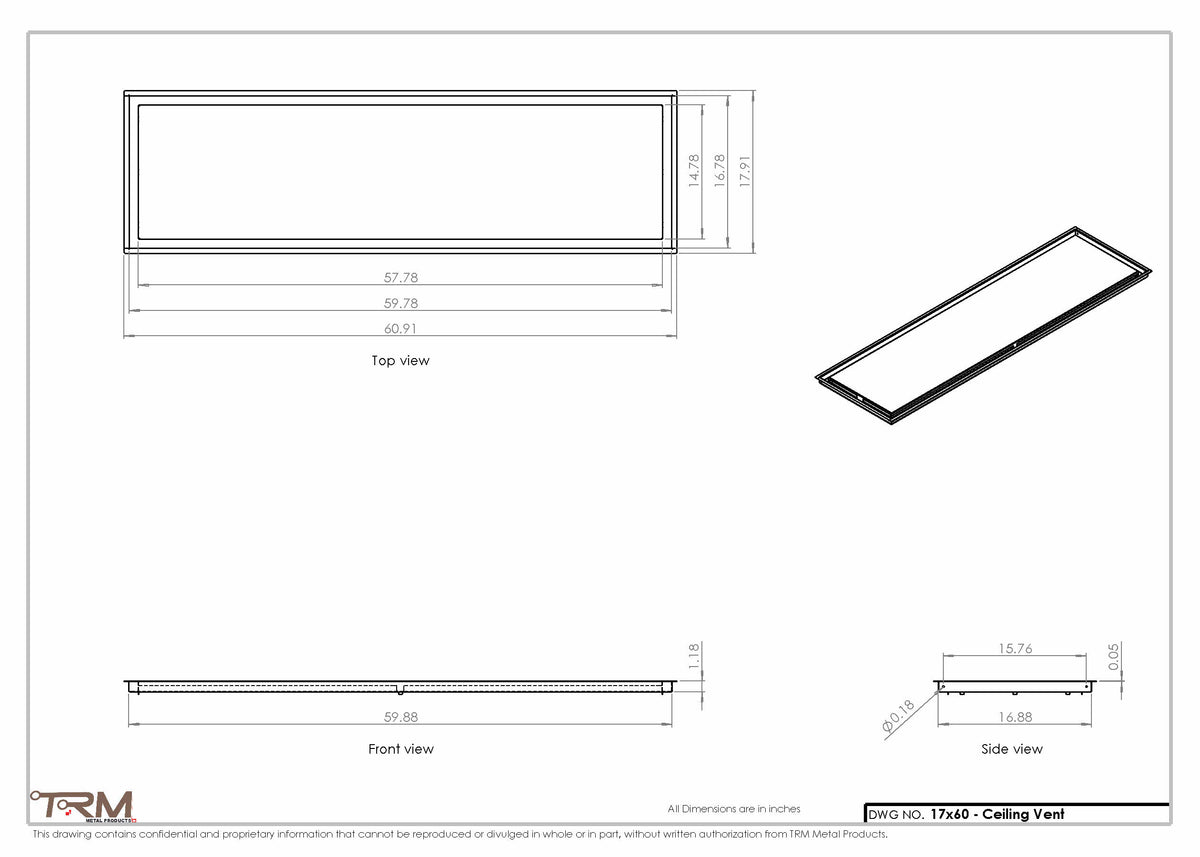 17x60 ceiling vent cover, dimensions drawing