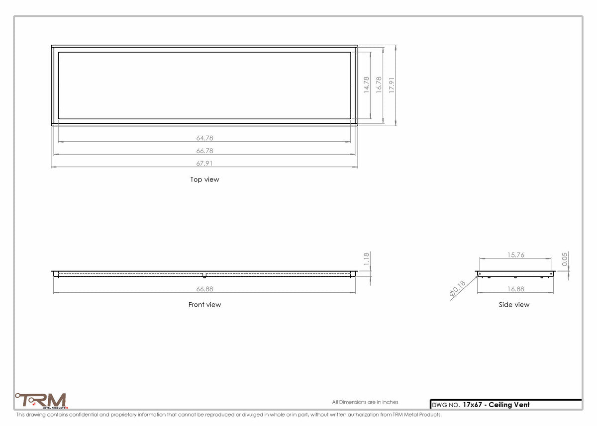 17x67 ceiling vent cover, dimensions drawing