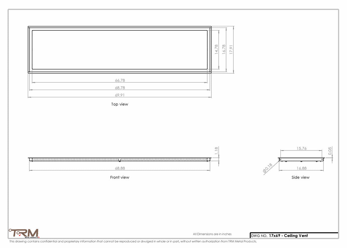 17x69 ceiling vent cover, dimensions drawing
