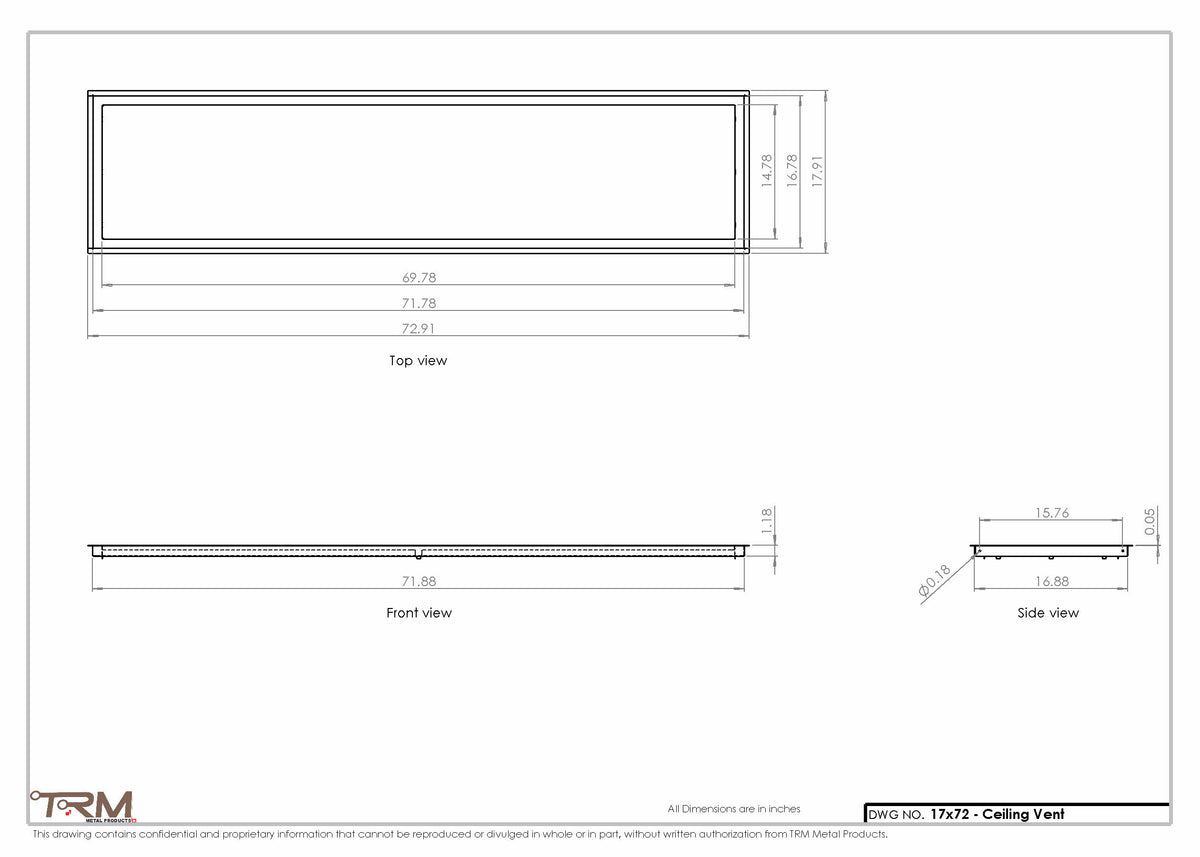 17x72 ceiling vent cover, dimensions drawing