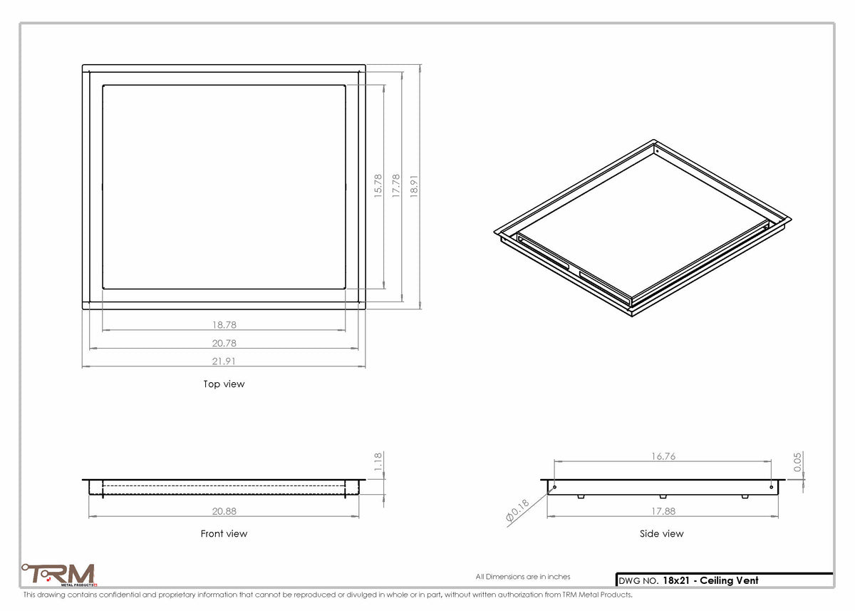18x21 ceiling vent cover, dimensions drawing