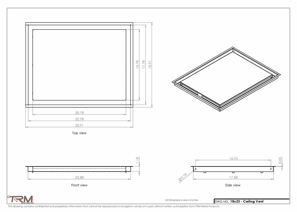 18x23 ceiling vent cover, dimensions drawing